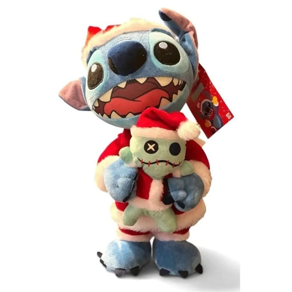 Disney Santa Stitch with Greeter 16 in Plush Stuffed Animal Standing NWT